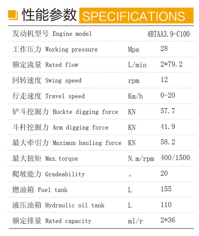 k8凯发国际DLS100-9A 9.7吨轮式液压挖掘机性能参数