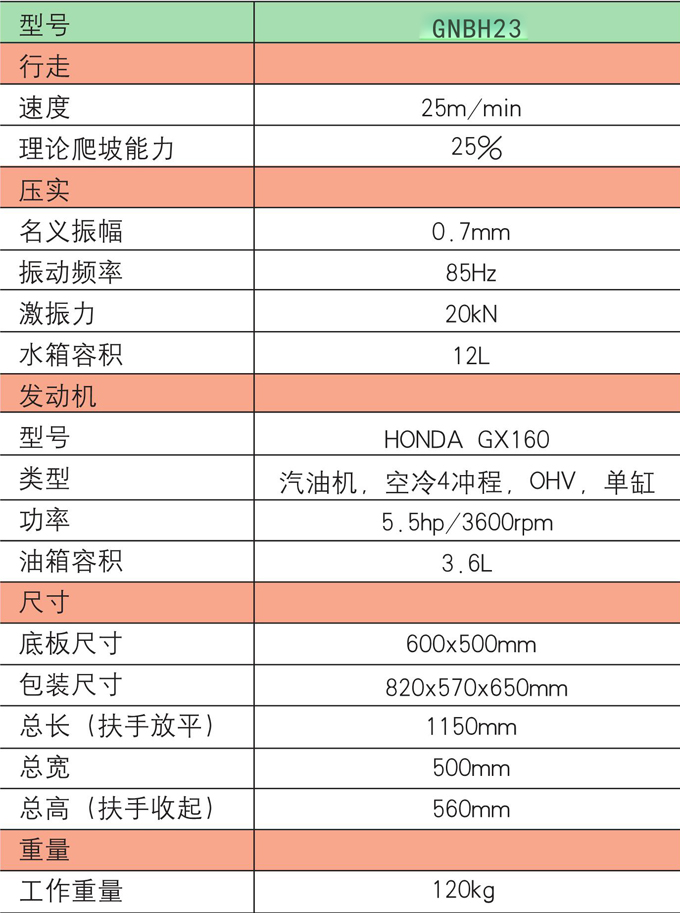 k8凯发国际GNBH23单向平板夯参数